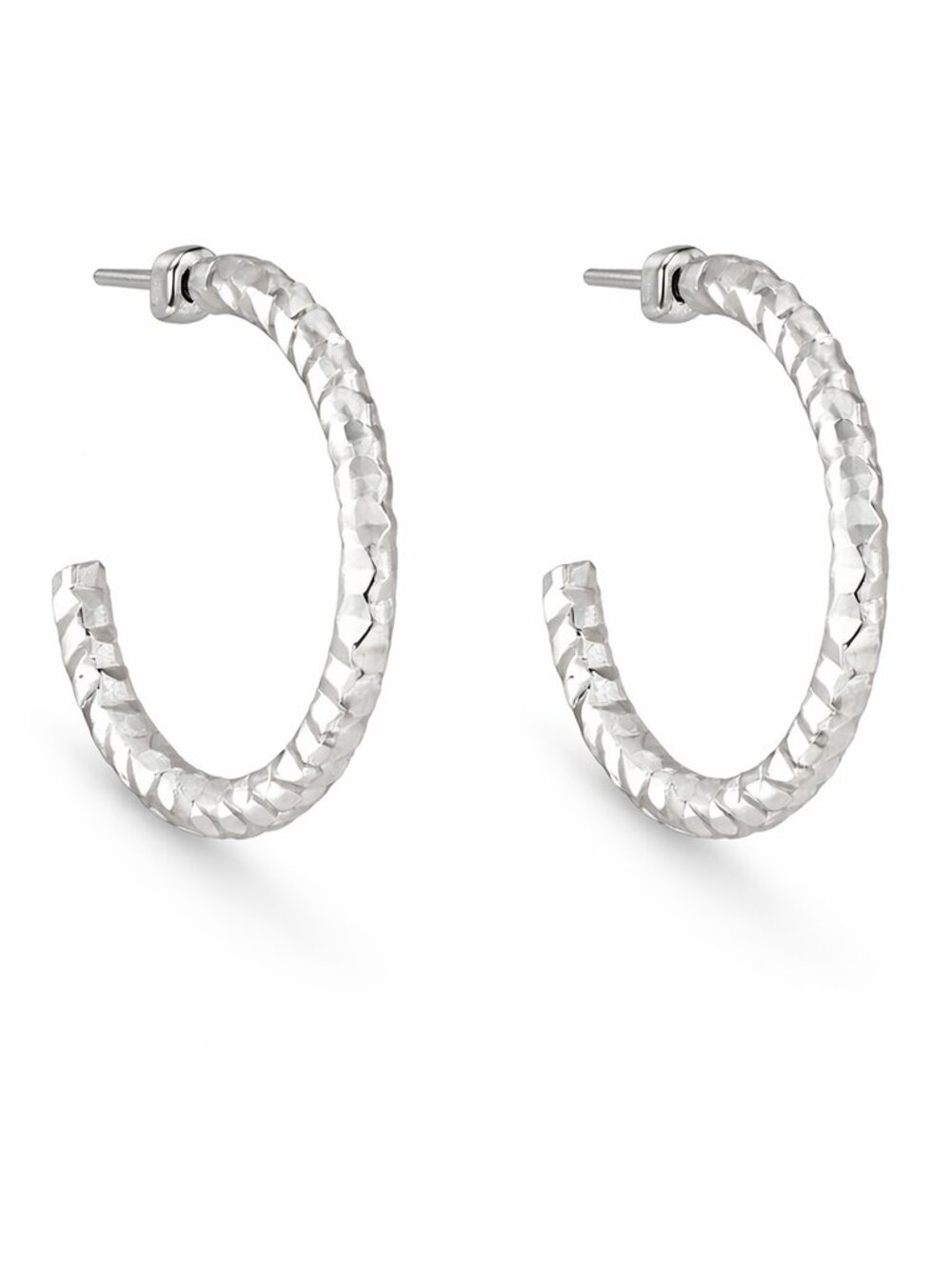Sterling Silver “Facet Curve Open Hoop” Earrings